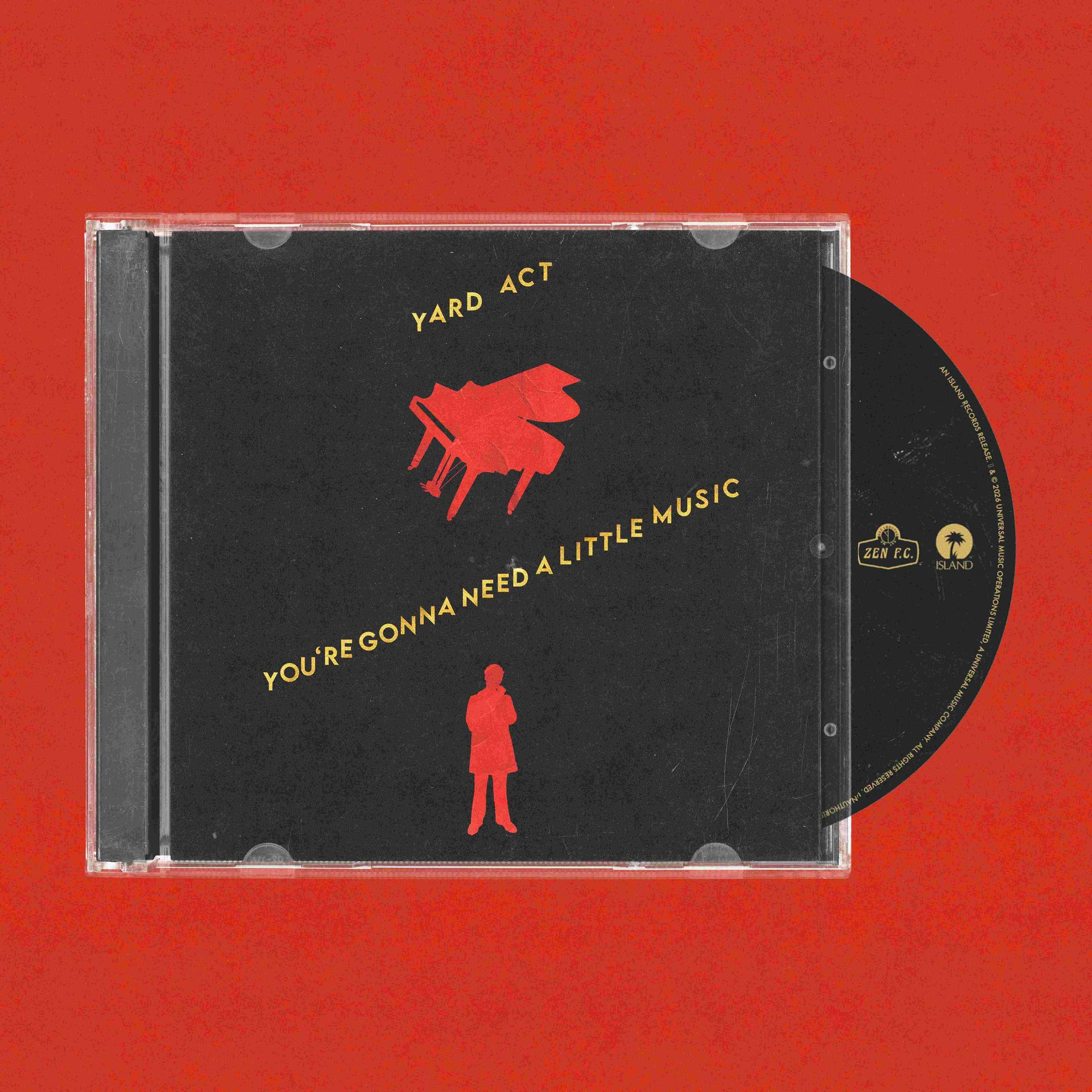 CD-Hülle mit rotem Flügel auf schwarzem Hintergrund. Mann-Silhouette unten.