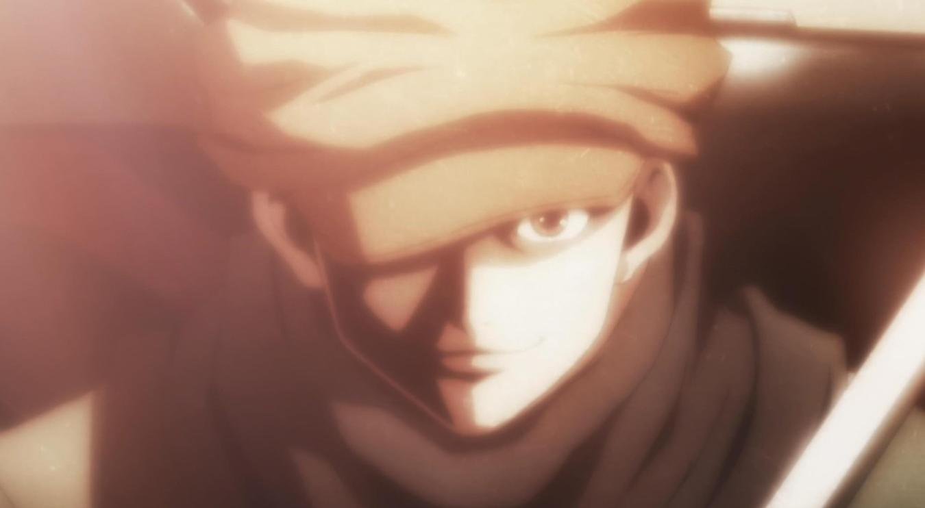 Ein Anime-Charakter mit braunem Haar und einer Kappe, der nach unten blickt.