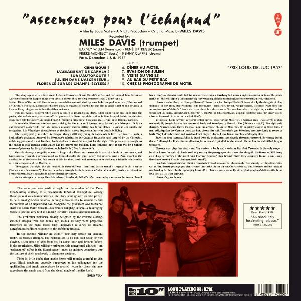 Albumcover mit Titel, Musikern und Trackliste von Miles Davis' „Ascenseur pour l'échafaud“.