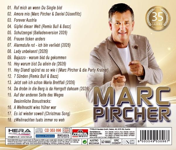 Marc Pircher mit Titelliste und Firmenlogos auf einem Albumcover.