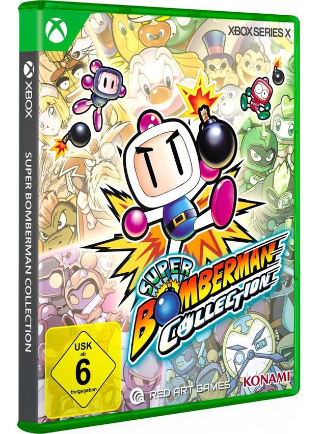 Das Cover zeigt "Super Bomberman Collection" für Xbox Series X mit Bombern.