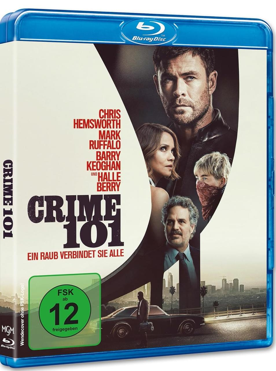 Blu-ray Hülle von Crime 101 mit den Schauspielern Chris Hemsworth, Mark Ruffalo, Halle Berry.