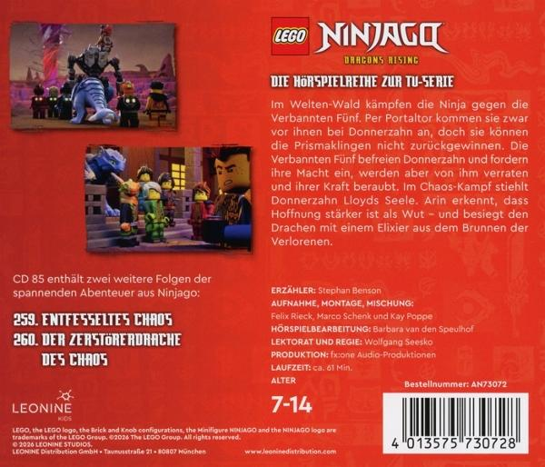 Lego Ninjago Hörspielcover mit Szenen, Text und Logo.