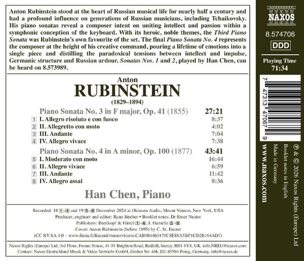CD-Cover mit Anton Rubinstein, Werkliste, Spielzeiten und Produktionsdetails.