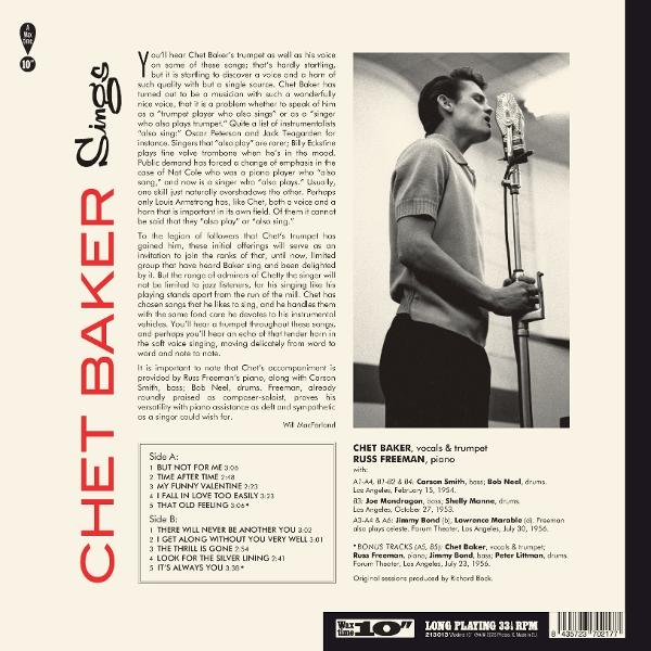 Chet Baker singt und spielt Trompete, mit Trackliste und Besetzung.