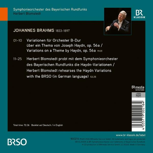 CD-Cover mit Dirigent Herbert Blomstedt, Johannes Brahms und BR Klassik Logo.