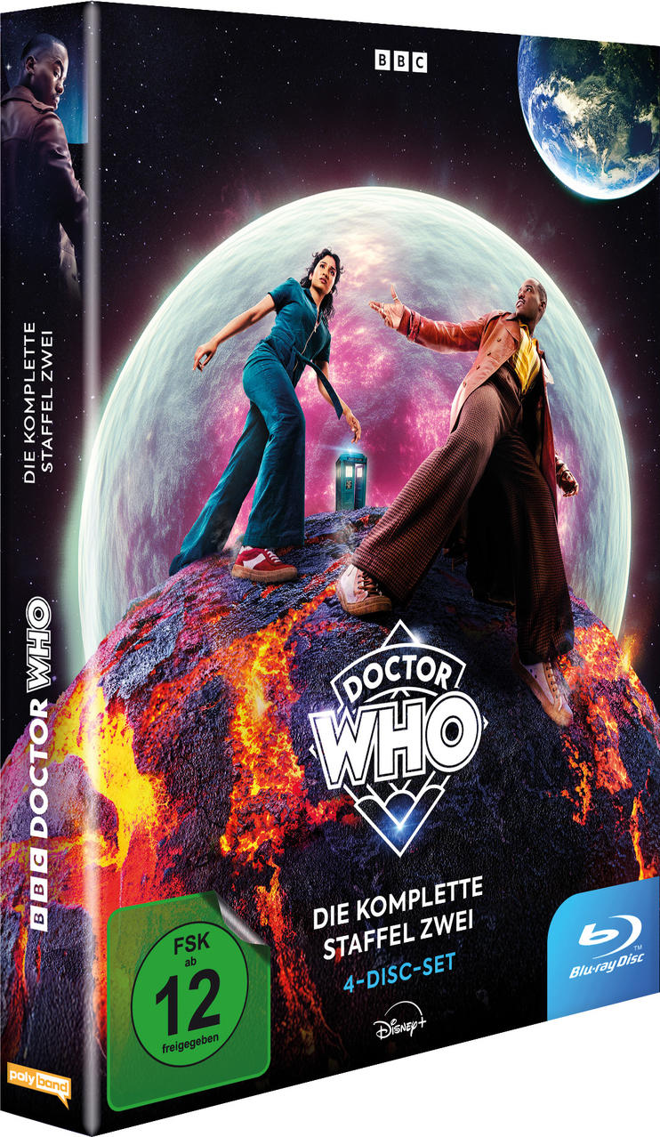 DVD-Cover mit zwei Personen, einem Planeten und dem Doctor Who Logo.