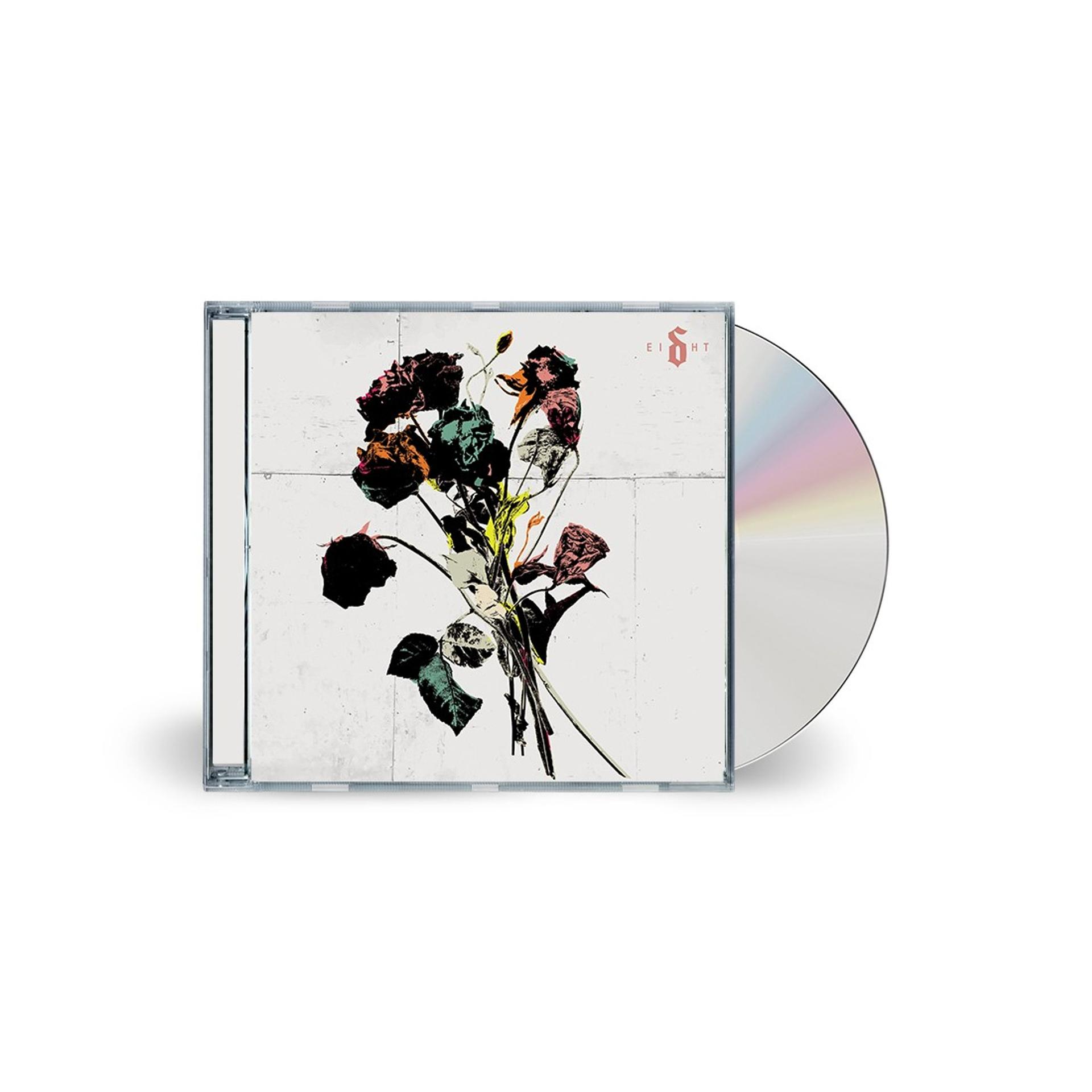 CD-Hülle mit verblassten Rosen und dem Wort 'EIGHT' in stilisierter Schrift.