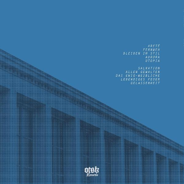 Blaue Fassade mit weißen Textzeilen und einem "otsk Records"-Logo.
