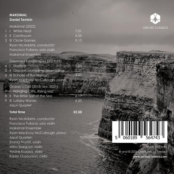 CD-Rückseite mit Trackliste, Künstlernamen und Bild einer felsigen Küste.