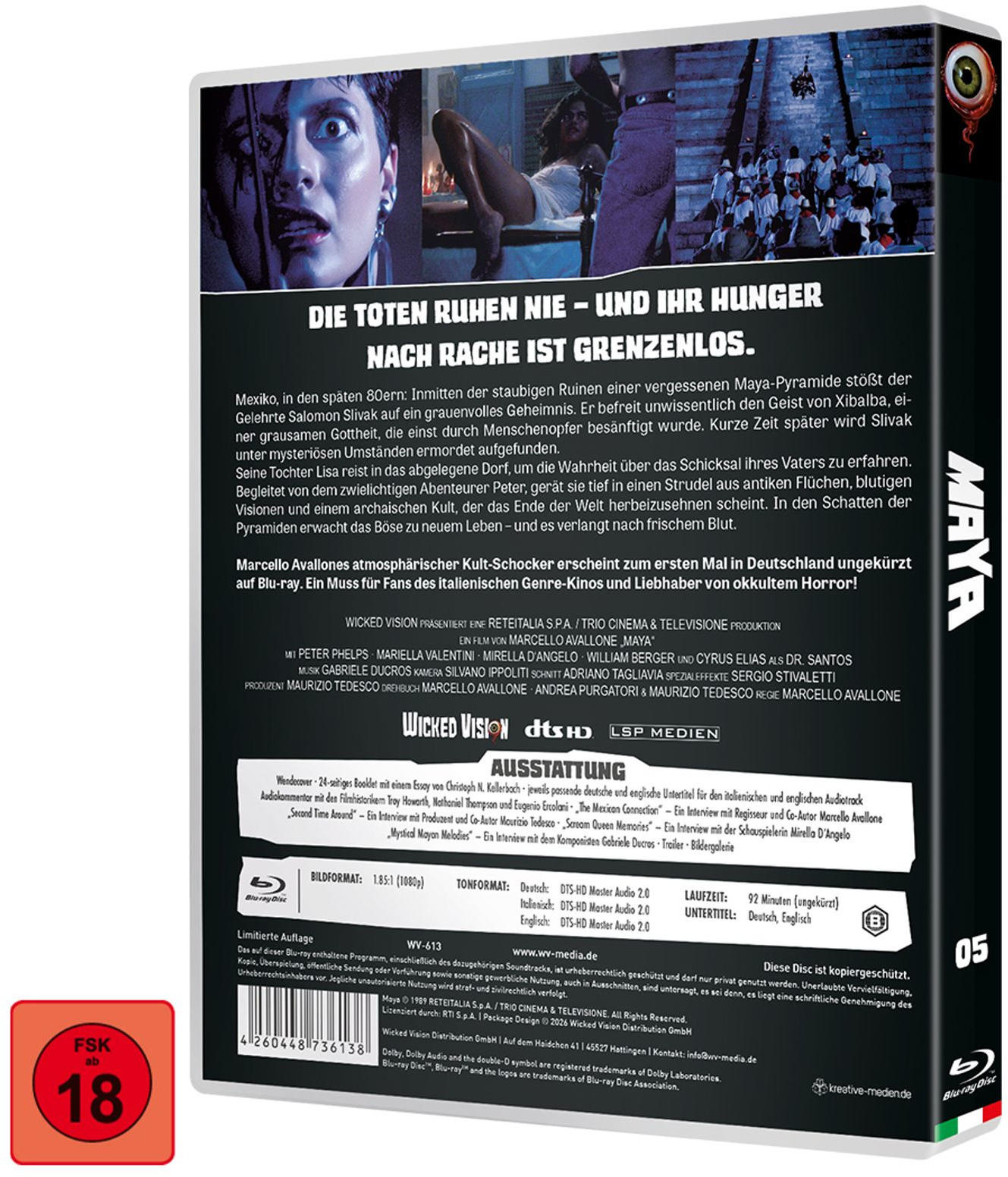 Blu-ray-Cover mit Maya-Pyramide, einer Frau und Text: 'Die Toten ruhen nie'.