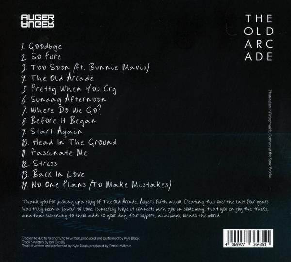 Album-Cover mit Titelliste und Bandlogo 'Auger'. Schwarz mit weißer Schrift.