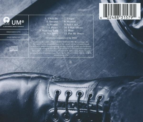 Rückseite eines Albums mit Schuhschnürsenkeln und Trackliste.