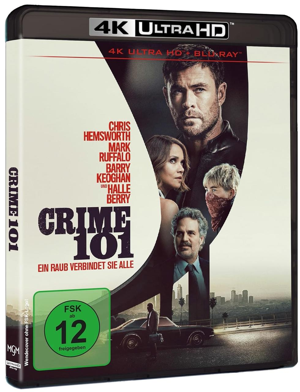 4K Ultra HD Blu-ray Hülle mit "Crime 101" Titel, Schauspielern und FSK 12 Logo.