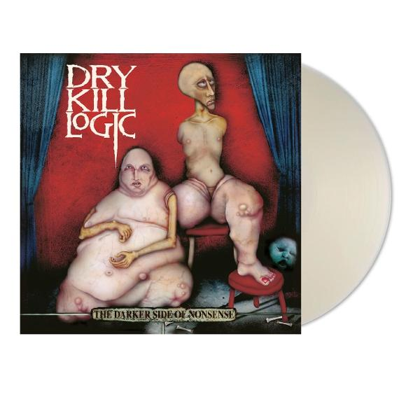Albumcover mit zwei grotesken Figuren, Text und Vinyl-Schallplatte.
