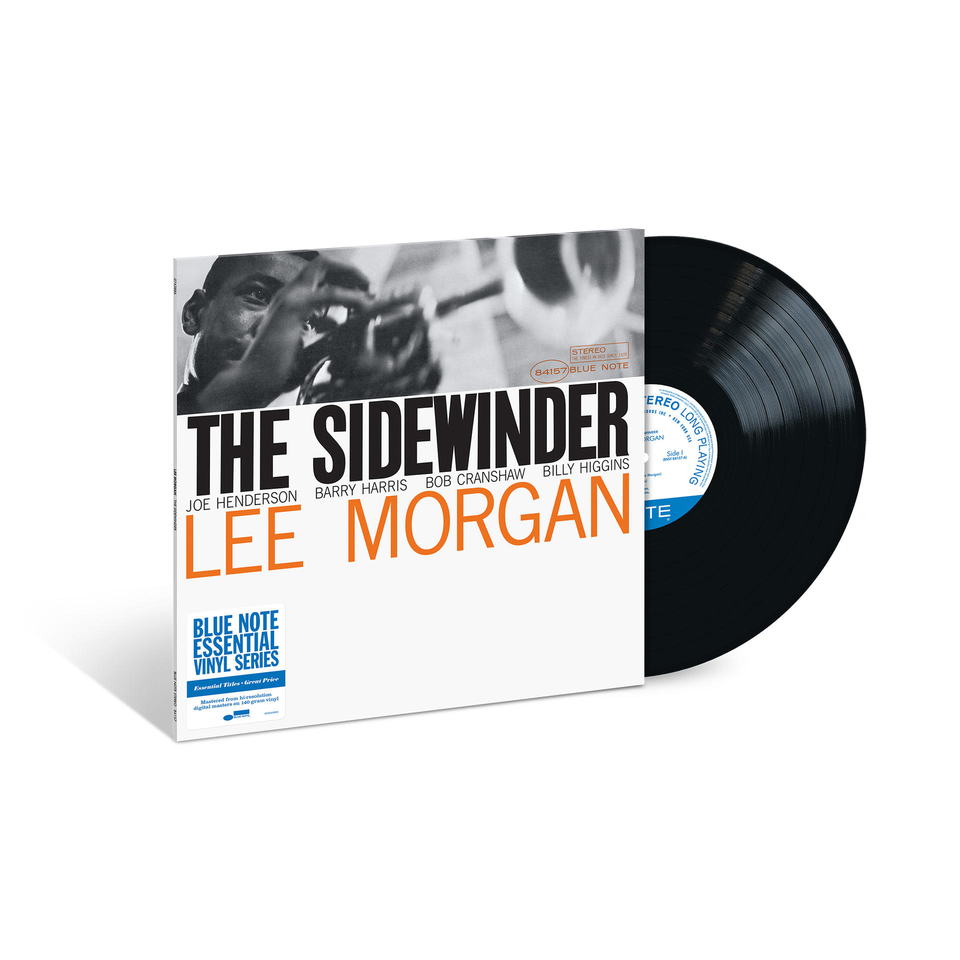 Das Albumcover von „The Sidewinder“ mit Lee Morgan und einer Schallplatte daneben.