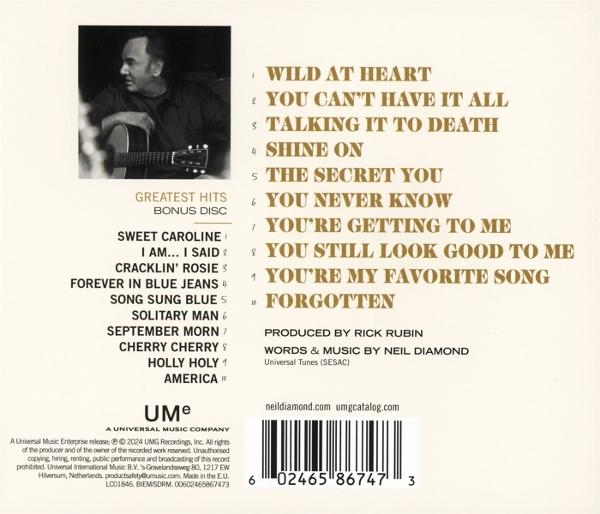 Neil Diamond hält eine Gitarre, Albumtitel und Songliste auf der Rückseite.