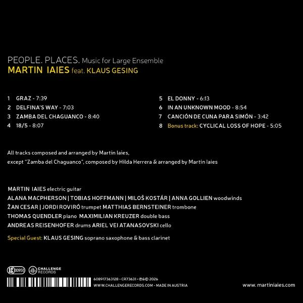 Album-Rückseite mit Titelliste und Besetzung für Martin Iaies' Musik.