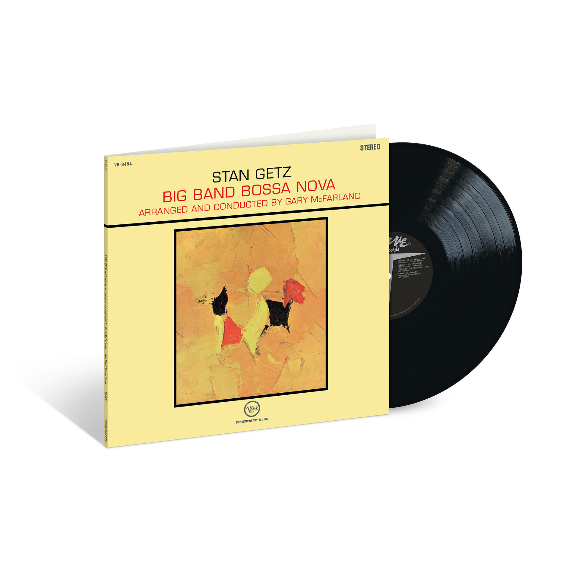 Eine Schallplatte mit dem Albumcover von Stan Getz's Big Band Bossa Nova.