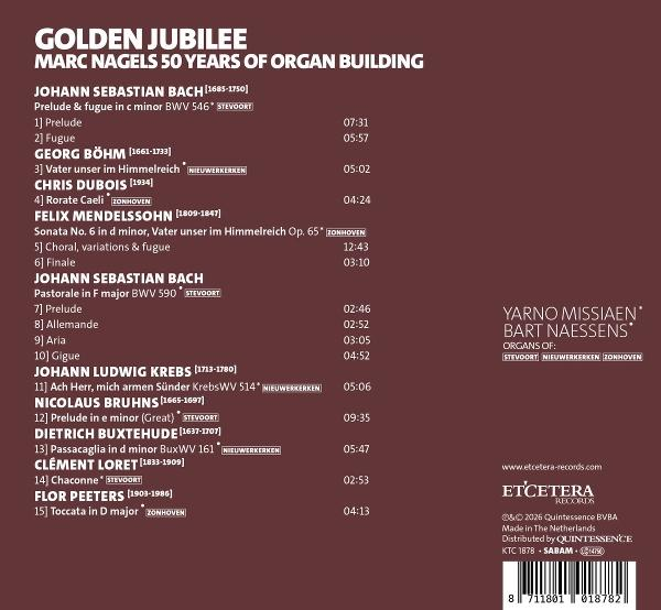 Titelliste für "Golden Jubilee" von Marc Nagels, mit Komponisten, Werken und Laufzeiten.