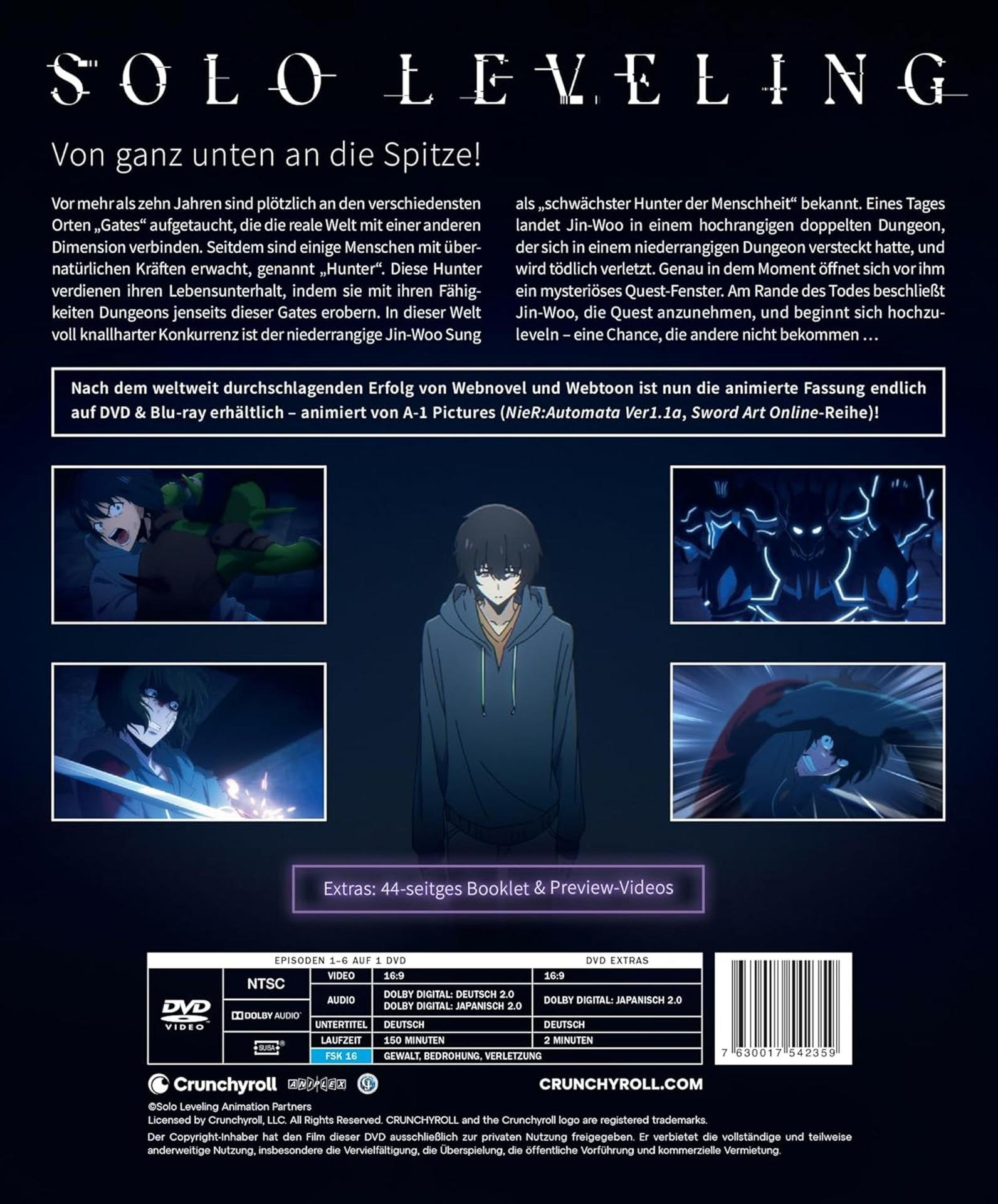 Anime-Poster für Solo Leveling mit Text und Szenenbildern.