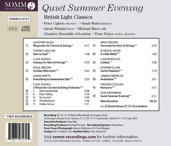 CD-Cover mit Titel 'Quiet Summer Evening', Komponisten, Stücke und Laufzeiten.