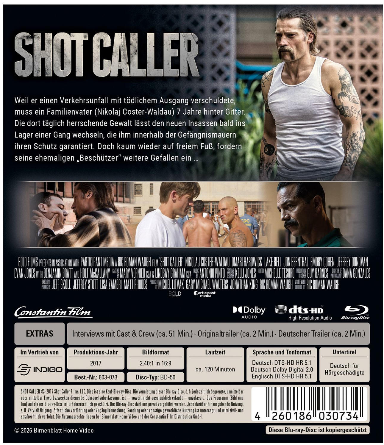 Filmplakat mit Text und Darstellern. Ein Mann mit Tätowierungen steht im Vordergrund.