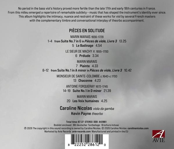 Album-Cover mit Werkliste und Künstlernamen für 'Pièces en Solitude'.