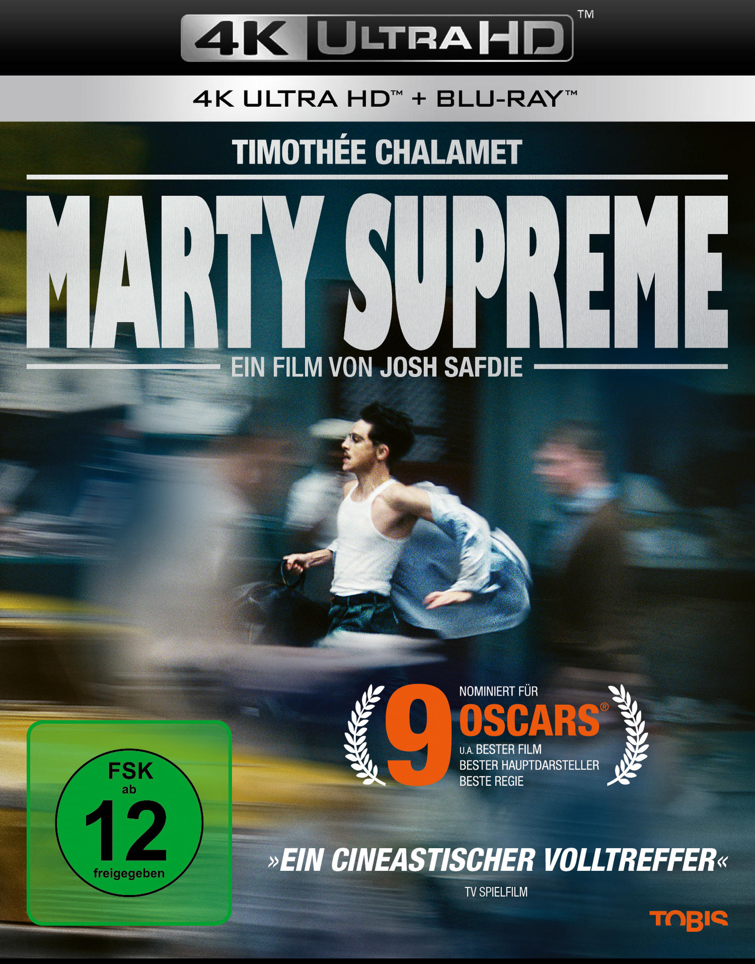 Filmplakat "Marty Supreme" mit Timothée Chalamet, FSK 12, 9 Oscar-Nominierungen.