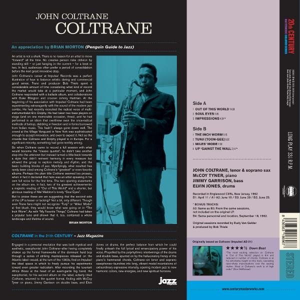 Albumcover mit John Coltrane, der ein Saxophon spielt, und ALBUMTITEL.