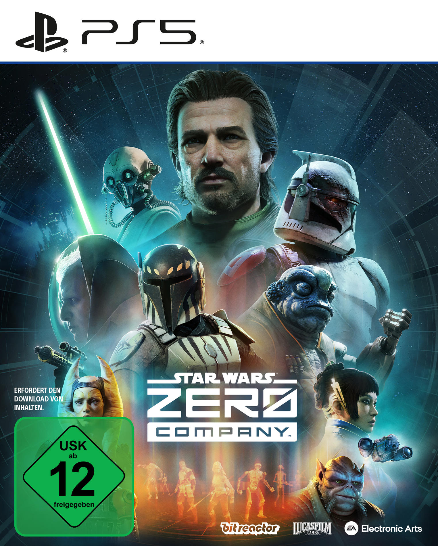 Star Wars: Zero Company PS5-Spielcover mit Charakteren und USK-12-Siegel.