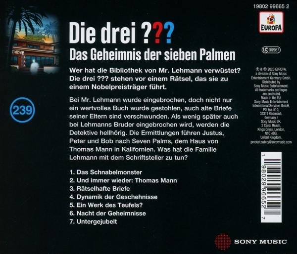 Buchcover: Die drei ???, Das Geheimnis der sieben Palmen, mit Villa und Palmen.