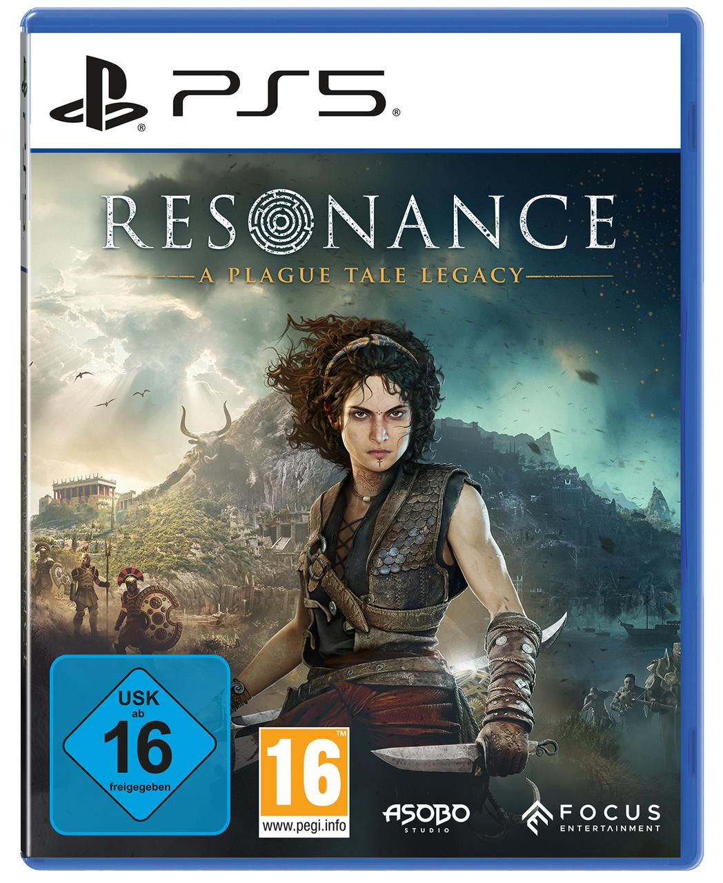 PS5-Spielcover 'A Plague Tale: Resonance' mit Frau und Hintergrundszene.