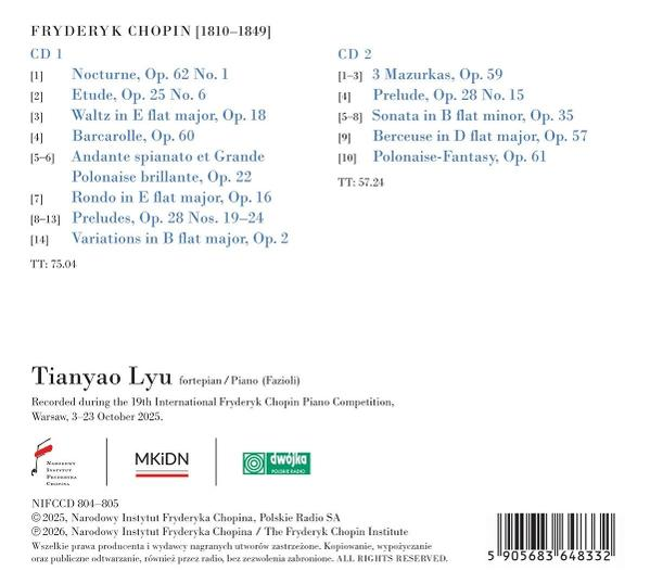 CD-Liste mit Chopin-Werken, aufgeführt von Tianyao Lyu auf Fazioli.