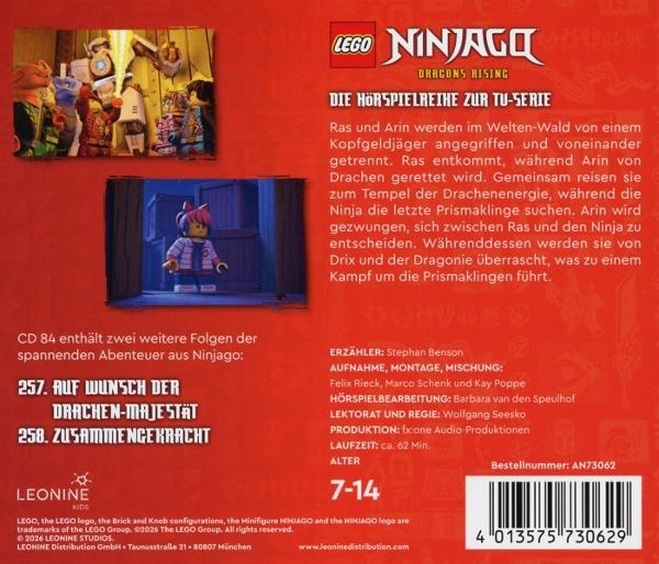 Ninjago H örspielcover mit LEGO Figuren und Text.