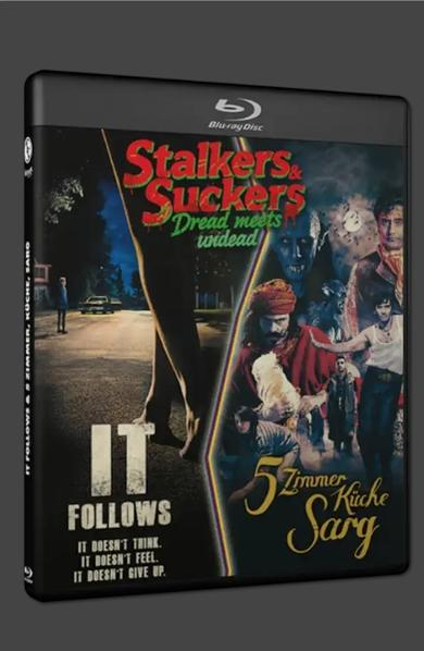 Blu-ray Hülle mit Filmtiteln 'It Follows' und 'Stalkers & Suckers'.