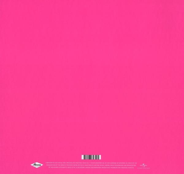 Ein leuchtend pinker Hintergrund mit einem Barcode und Logos unten.