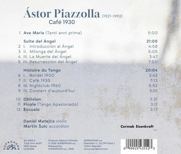 CD-Rückseite: Albumtitel, Trackliste, Laufzeiten, Künstler und Labelinfos.
