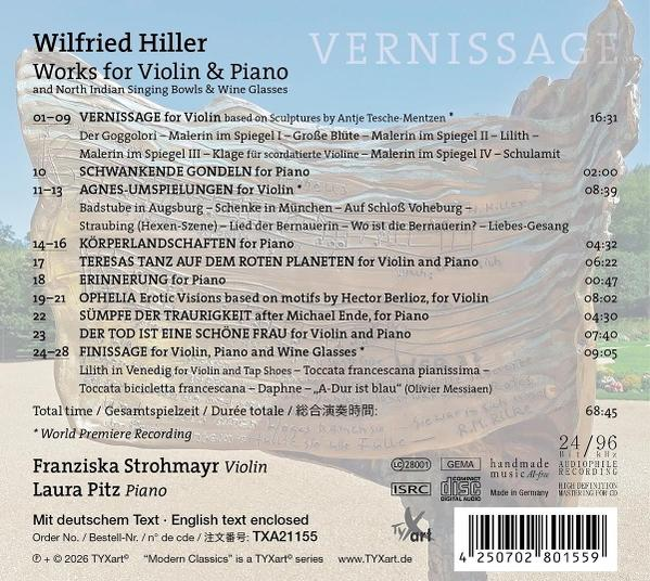 Cover einer CD mit Werken von Wilfried Hiller für Violine und Klavier.