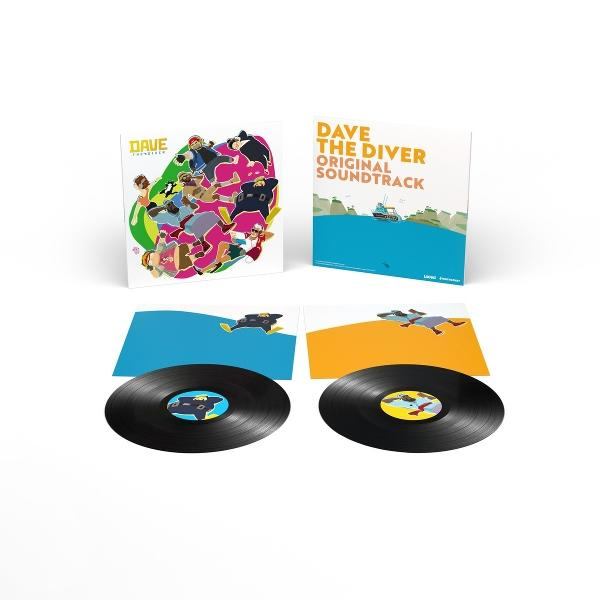 Zwei Schallplatten mit Cover-Art von Dave the Diver, eine mit Tauchern, die andere mit einem Boot.