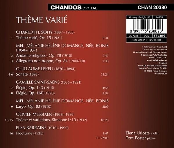 CD-Cover mit Werkliste, Komponisten und Spielzeiten. Elena Urioste Violine, Tom Poster Klavier.