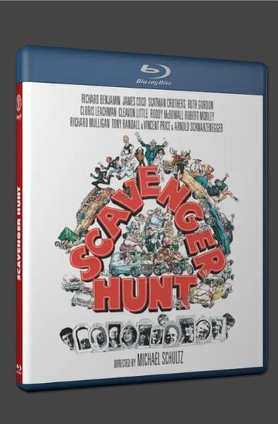 Blu-ray-Hülle für 'Scavenger Hunt' mit bunten Illustrationen und Besetzungsliste.