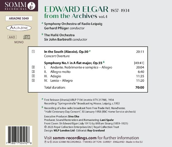 CD-Cover mit Edward Elgar, Trackliste, Orchester und Dirigenten.