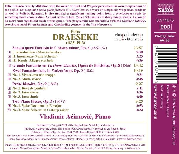 CD-Cover mit Werkverzeichnis und Zeitangaben von Felix Draeseke, Pianist Vladimir Acimovic.