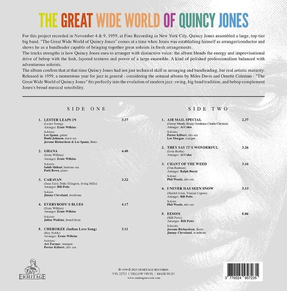 Schallplattencover mit Songliste und Liner Notes für Quincys „The Great Wide World“.
