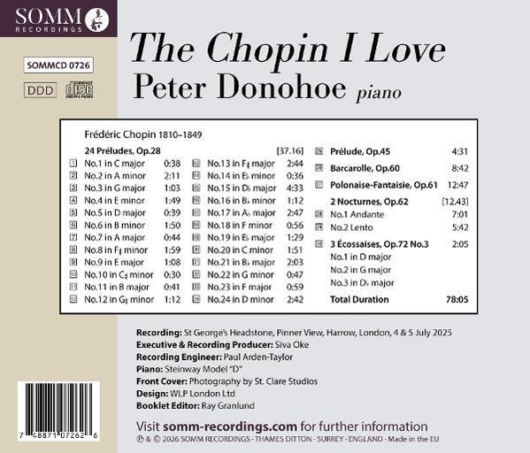CD-Cover: "The Chopin I Love" mit Peter Donohoe, Klavier-Trackliste.
