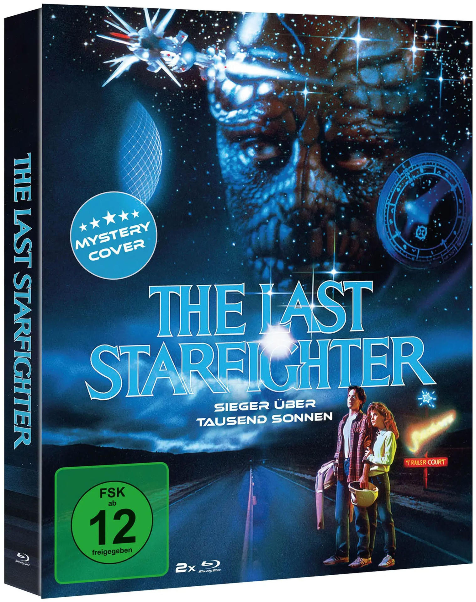 Cover von The Last Starfighter mit einem Raumschiff, einem Alien und zwei Jugendlichen auf einer Straße.