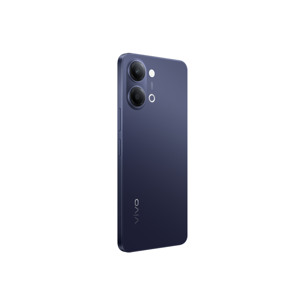 Arkada iki arka kamera ve VIVO logosu bulunan lacivert akıllı telefon.