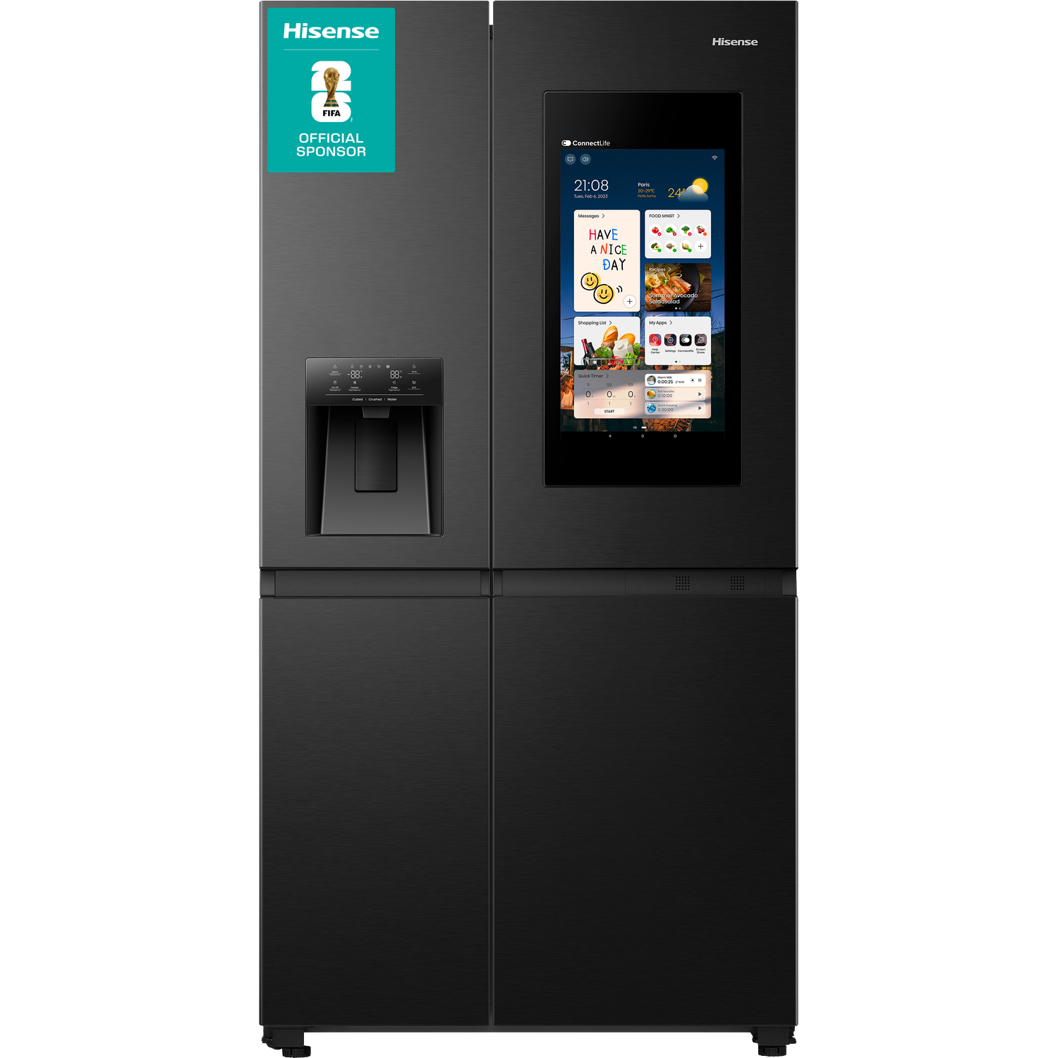 HISENSE RS9P628GPFE - Amerikaanse koelkast - breedte 91 cm - hoogte 179 cm - inhoud 614 l - NoFrost Koel-vriescombinatie Black steel look