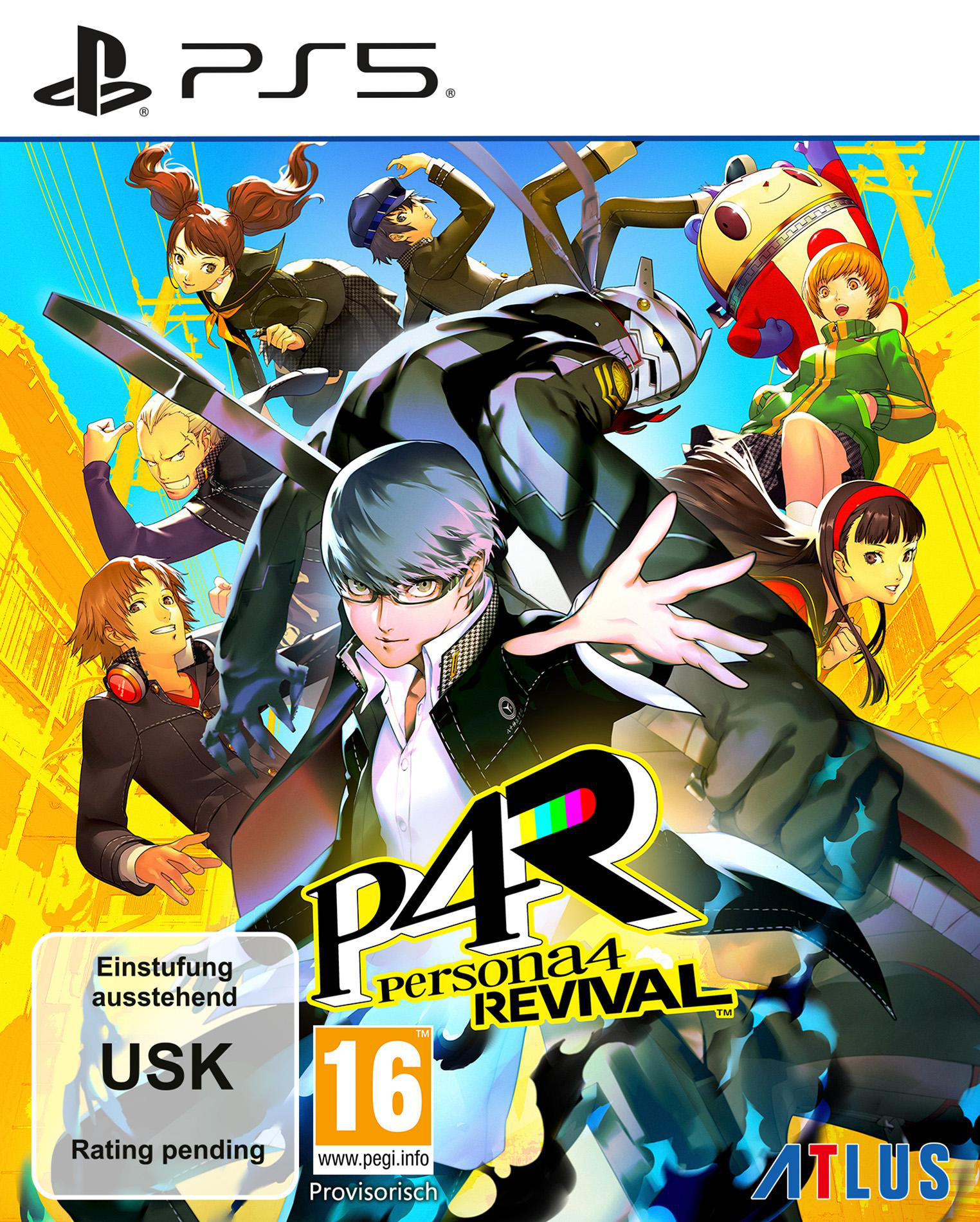 Anime-Charaktere im Kampf vor einem gelben Hintergrund mit PS5-Logo.